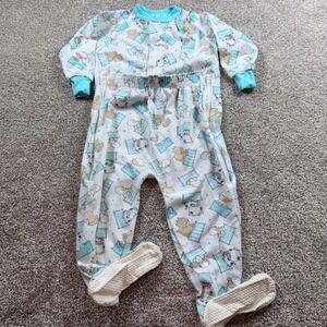 Vintage Spencers Lamb Bear Footed‎ Pajamas Sleeper 24 Months Turquoise White 90s